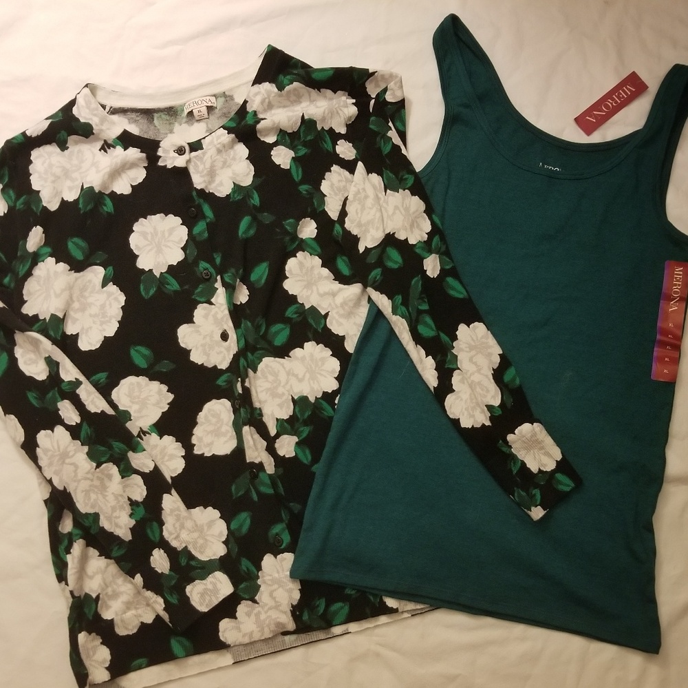 Merona Floral Cardigan and Tank Camisole XL
